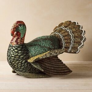 John Derian For Target 2024 Plush Beaded Turkey Pillow 16"x15" Thanksgiving NEW